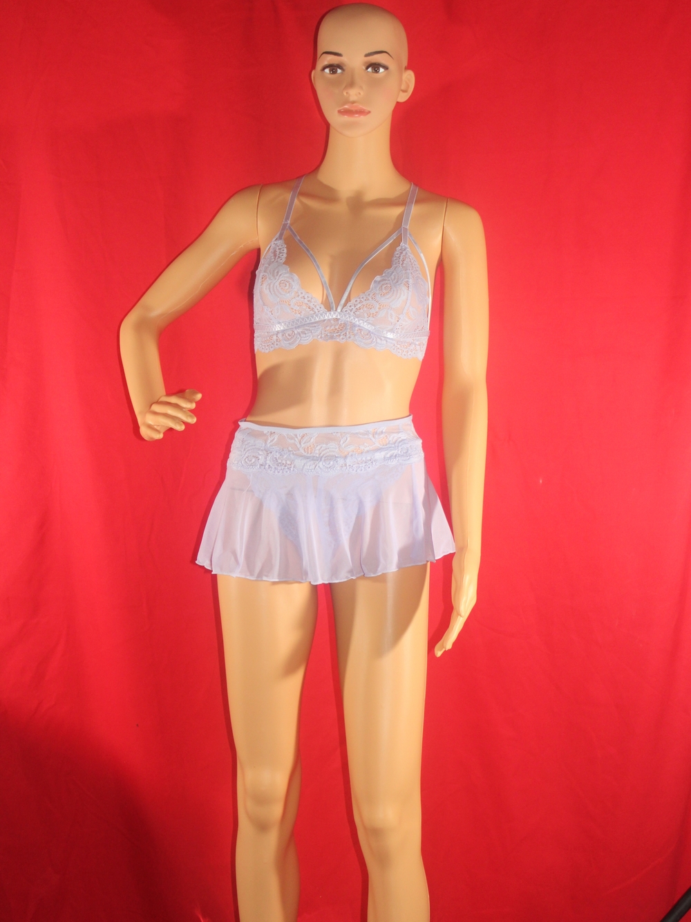Light Purple Lace Bralette & Skirted Panty Set - Women Intimates